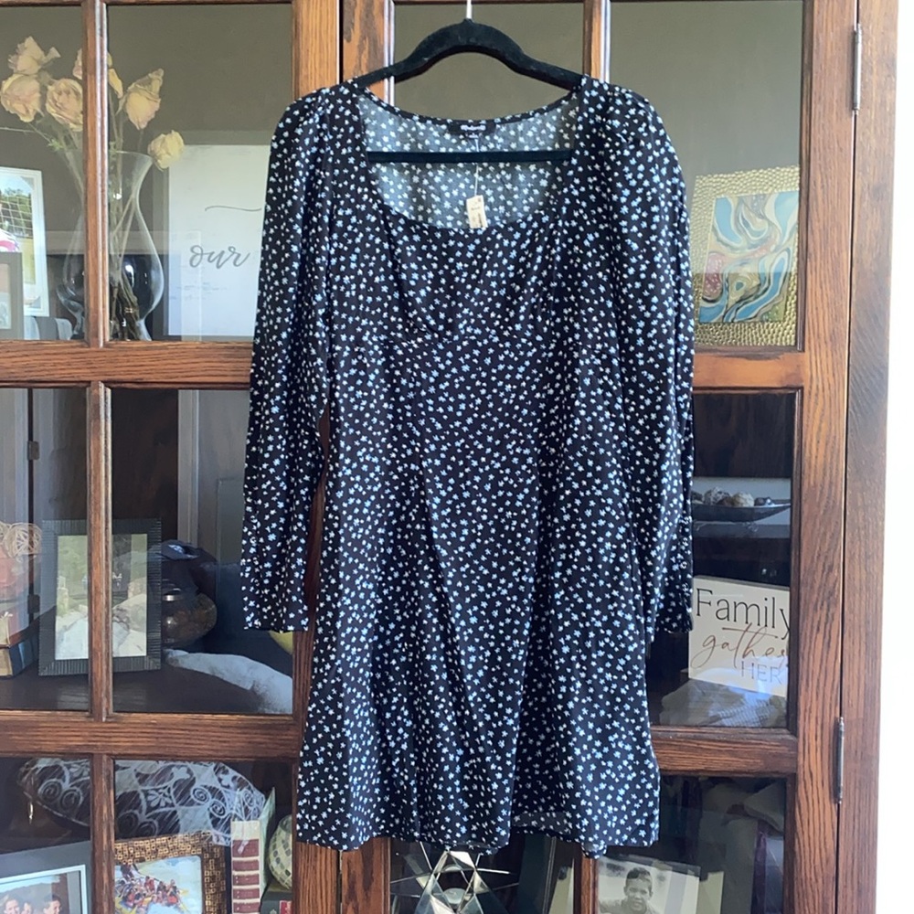 NWT NEW MADEWELL WOMENS SZ 0 long sleeve dress black floral XS